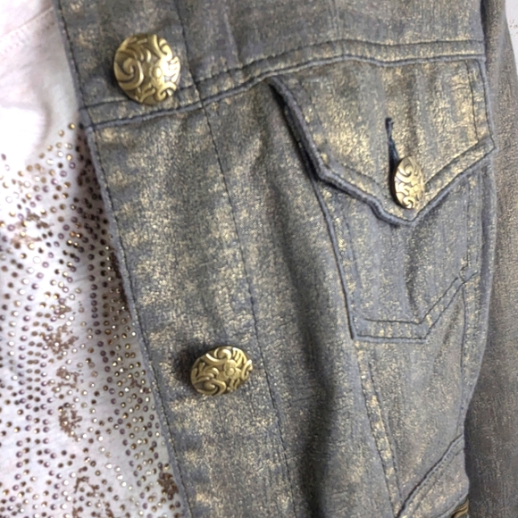 Chico's Shimmer Gold Stretchy Jean Jacket Size 1 (M/L).  Bag 5 - Picture 2 of 10